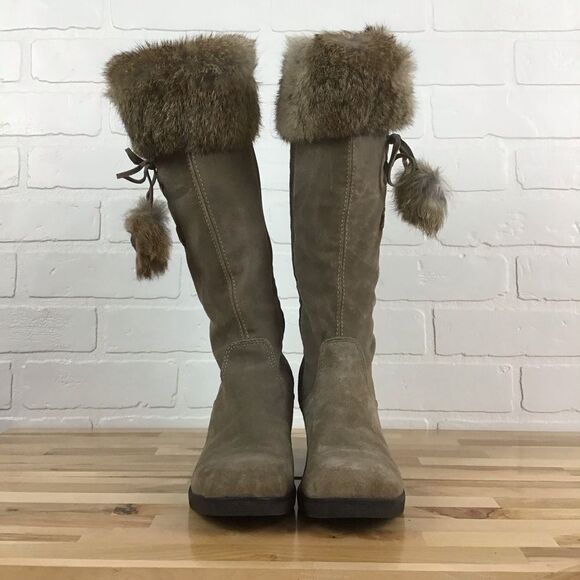 SAUTE mouton LOULOU long boots tan beige suede boots wedge platform rabbit fur - Picture 4 of 16